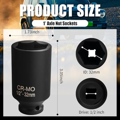 32 mm Socket 1/2 Drive with 6 Point Design,1/2 Drive Anti-Rust 32mm Axle Nut Socket for Shaft Nut Quick Dismantle,Professional Deep Impact Sockets Set Automotive Tools