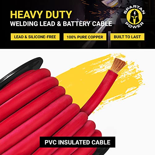 Spartan Power Welding Lead & Car Battery Cable - DIY Bulk Automotive Grade Copper Wire - 600 Volt, 2/0 AWG, 5 Foot, Red - size: 5 FT, style: 00 (2/0) AWG RED