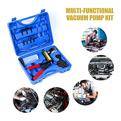 2 in 1 Brake Bleeder Kit with Hand Vacuum Pump with Gauge Adapters Automotive Brake Fluid Bleeding Set with Protected Case for Car Truck (Blue) - color: BLUE1