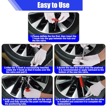 22PCS Red Handle Tire Valve Stem Tool Kit - Quick Install & Remove Valve Core Tool for Car/ATV/Truck/Lawn Mower, Longer Tire Valve Stem Puller For Checking Tire Pressure with TR413/TR414/TR418