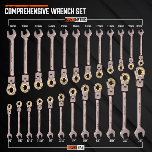 HORUSDY Flex-Head Ratcheting Combination Wrench Set,24-Piece Flex-Head Ratcheting Wrench Set(Metric and SAE) - style: 24-Piece Flex-Head Ratcheting - Pro Complete