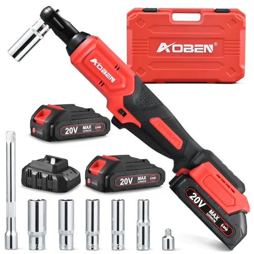AOBEN 20V 3/8" Cordless Ratchet Wrench Kit, 60 Ft-lbs Brushless Electric Power Ratchet with Variable Speed, 2X2000mAh Lithium-Ion Battery, Charger, 8 Deep Sockets, 1/4" Adaptors, 6" Extension Bar - style: AB733-2D
