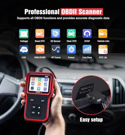 OBD2 Scanner & Battery Tester, Car Diagnostic Tool for Check Engine Light | Read and Clear Error Codes, Check Emission Readiness and Test Battery Status on OBD2 Vehicles Manufactured Since 1996（red） - color: red