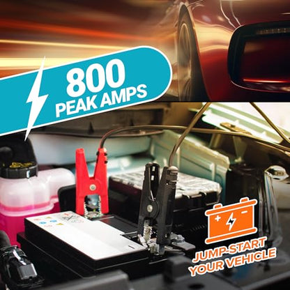 Armor All Car Jump Starter Emergency Power Bank Kit, 800 Amp Peak, 2.4 Amp Phone Charge USB Port, LED Light, Strobe, SOS, Overcharge & Discharge Protection, 7200mAh, For Cars Trucks Motorcycles & More