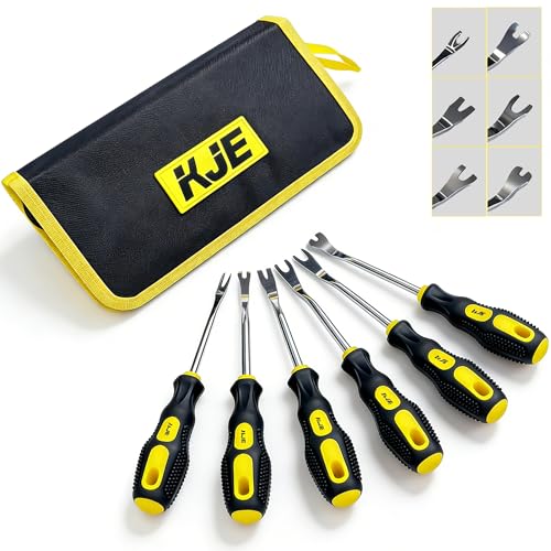 KJE 6-Piece Auto Trim Removal Tool Set with Soft Grip Handles | Car Trim Removal Tool Kit for Interior Panel and Clip Fastener Removal with Storage Bag