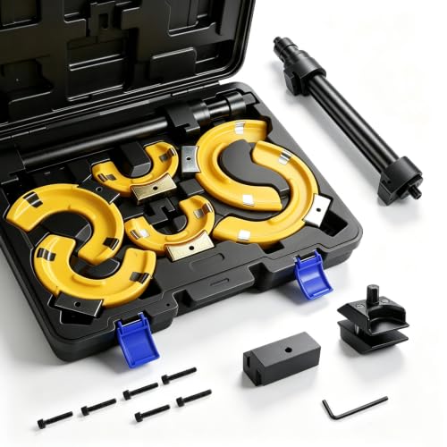 Heavy Duty On-Vehicle Strut Spring Compressor Kit for SUVs and Trucks | 4500kg/9921lbs cap, heat-treated steel ACME screw. 3 yoke pairs: 2.6"-8.3" OD. U-shaped fork for knuckle & ball joint work.