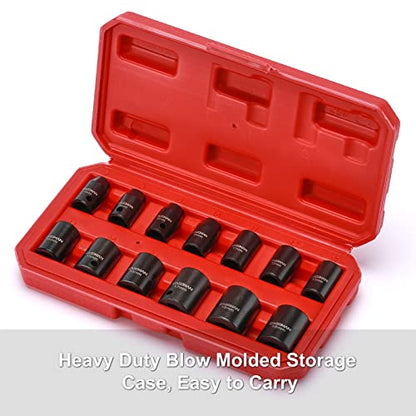 CASOMAN 13 Pieces 3/8-Inch Drive Impact Socket Set, 6-Point, Metric, Shallow, CR-V, 7mm to 19mm, Heavy Duty Blow Molded Storage Case - size: Shallow