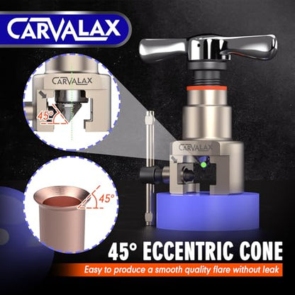CARVALAX Eccentric Flaring Tool Kit, 45° Precision Flaring, Metric/Imperial Clamp for 6-19mm & 1/4"-3/4" Pipes, Includes Cutter, Deburring Tool & Hard Case for HVAC & Refrigeration Repair