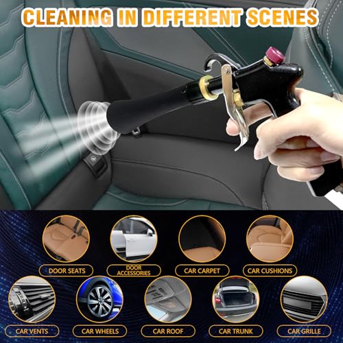 Air Blow Gun Car Interior Cleaning Gun High Pressure Car Detailing Cleaning Tool with Nozzle and Auto Detailing Dusting Brush for Quickly Blasts Dirt and Dust from Surface