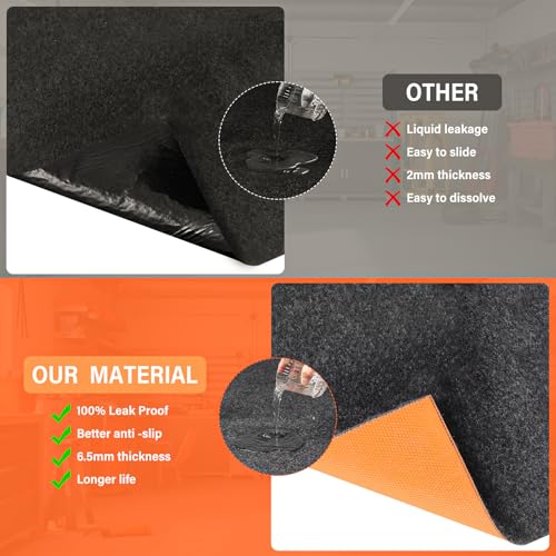 7’7” X 19‘8“ Heavy Duty Oil Spill Mat, Garage Floor Mat for Under Car, 1/4inch Thicked Waterproof Rubber Backing Mat Protect Floor, Reusable Oil Drip Leak Absorbent Pads (Black) - size: 7'7" x 19'8" (Rectangular)