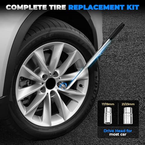 3-Ton/6613lbs Universal Scissor Jack kit with Rubber Cross Slot Jack pad, Car Spare Tire Repair Tools, Tire Changing Tools Kit with L-Wrenches（17/19/21/23mm）