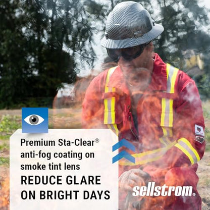 Sellstrom Odyssey II Wildland Fire Safety Goggles - Anti-Fog, Anti-Scratch Eye Protection Goggles for Men & Women - FR Strap, fits over Glasses, ANSI Z87.1 - style: Smoke Lens