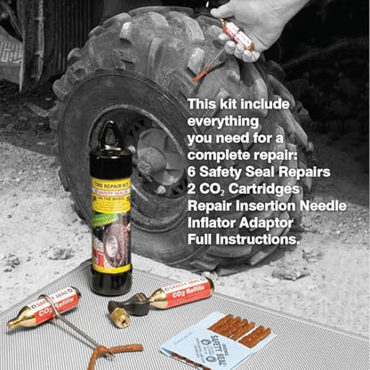 Martins Industries Safety Seal ATV Tire Repair Kit – Ready-to-Use Tubeless Tire Plug Kit with CO₂ Inflator, 6 Self-Vulcanizing 4" Repairs – for ATV, UTV, Quad & Motorcycle Tires