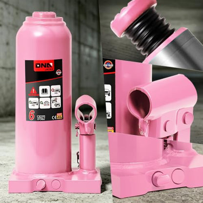DNA Motoring 6 Tons / 12000 lbs Lifting Automotive Welded Hydraulic Bottle Jack for Car SUV Pickup Truck, Auto Repair, with Manual Handle & Carrying Storage Case, Pink - color: Pink, style: 6 ton