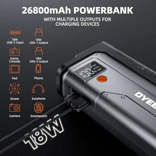 7000A Jump Starter for All Gas & 12.0L Diesel, 800LM Flashlight | Force Start for Completely Dead Batteries,Fast Charging & 10 Advanced Safety Protections - color: Black