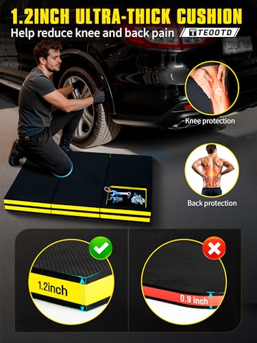 1.2" Extra Thick Foldable Mechanic Mat, Kneeling Pad with Magnetlc Tool Compartment, Waterproof Comfortable EVA Mat with Handle & Storage Belt for Workshop Repairing,Gardening 47.3x17.3x1.2
