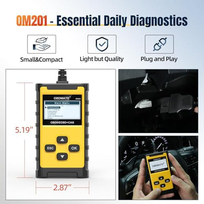 Check Engine Code Reader, OBDMATE OM201 OBD2 Diagnostic Tool | Clearing Faulty Codes with Wireless Printing | Graphic Live Data | EVAP Test
