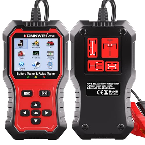 KONNWEI KW371 6V/12V/24V Battery Tester & 4/5Pin Relay Tester 2 in 1 | battery tester automotive with cranking & charging load test, 4/5-pin relay tester, CCA 10-2000, No batteries required. - size: 7.68*3.74*2.17 inch