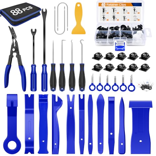 GOOACC 88Pcs Trim Removal Tool, Auto Push Pin Bumper Retainer Clip Set Fastener Terminal Remover Tool Adhesive Cable Clips Pry Kit Car Panel Radio Removal Auto Clip Pliers - color: 88Pcs Clips Removal Kit Blue
