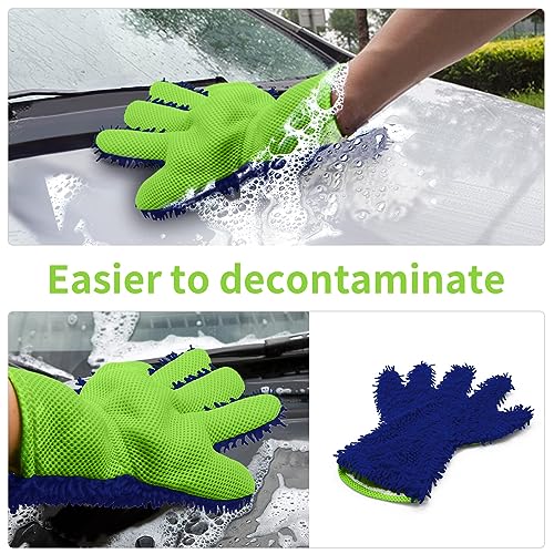 BokWin 2-Pack Car Wash Mitt, Blue | Scratch Free, 5-Finger Microfiber, Chenille Washing Sponge, Interior & Exterior Cleaning, Wheel & Tight Spot Cleaning - color: Blue