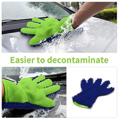 BokWin 2-Pack Car Wash Mitt, Blue | Scratch Free, 5-Finger Microfiber, Chenille Washing Sponge, Interior & Exterior Cleaning, Wheel & Tight Spot Cleaning - color: Blue