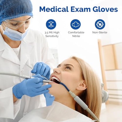 JMU 200 Medical Nitrile Gloves XL, 3.5 Mil Nitrile Gloves Disposable Latex-Free, Blue - size: XL