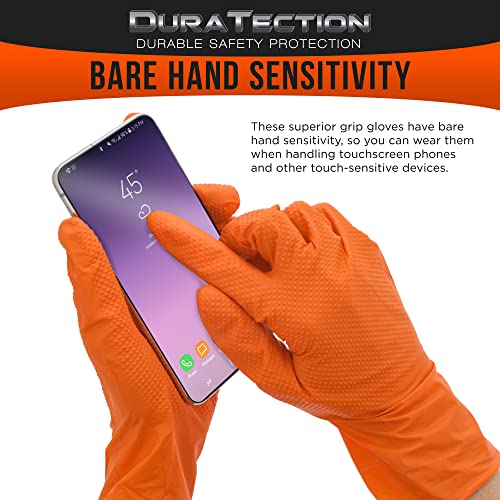 Dura-Gold Duratection 8 Mil Orange Super Duty Diamond Textured Nitrile Disposable Gloves - size: XX-Large