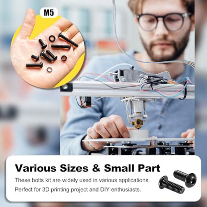 Kadrick M5 Screw Assortment, 280PCS M5 Screw Kit with Nuts Lock & Flat Washers, Grade 10.9 Alloy Steel Hex Socket Button Head Black Screws Nuts and Bolts Kit - size: M5 280Pcs 8-30mm