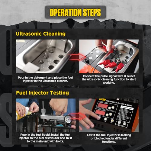 CMTOOL Fuel Injector Cleaner Machine, Ultrasonic Cleaning Kit, 9 Test Modes, Auto Fuel Injector Cleaner and Tester, Motorcycle Automotive Tool, 800ml Ultrasonic Tank
