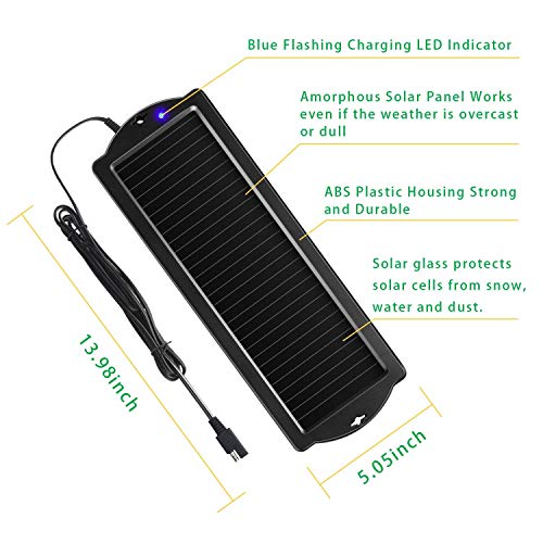 Sunway Solar Car Battery Trickle Charger & Maintainer 12V Solar Panel Power Battery Charger With Cigarette Lighter Plug Battery Clamp For Car Automotive Motorcycle Boat Marine Snowmobile Watercraft RV - size: 1.5W