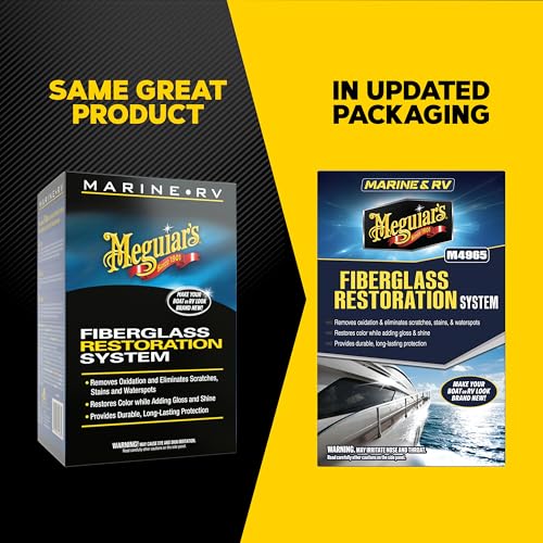 Meguiar's M4965 Marine/RV Fiberglass Restoration System, 3-Piece Marine Fiberglass Repair Kit Featuring Oxidation Remover for Boat Care Plus Boat Polish and Wax - style: Restoration System
