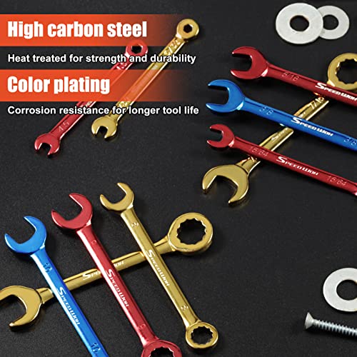 SPEEDWOX 10 Pcs Mini Combination Wrench Set Metric & SAE Color Plated Open and Box End Mini Wrenches Color Coated Midget Wrench Set with Portable Pouch and Large Ring（4-11mm(5/32-7/16"） - style: Metric & SAE
