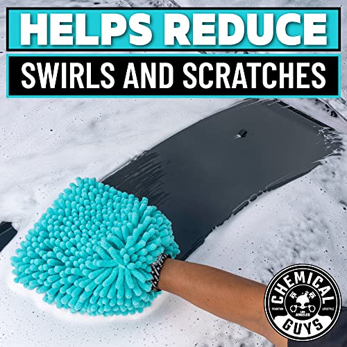 Chemical Guys MIC513 Big Noodle Chenille Microfiber Scratch Free Supersized Car Wash Mitt for Cars, Trucks, SUVs, RVs & More, Turquoise (11" x 12") - size: Large