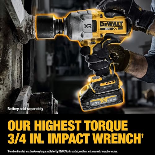 DEWALT 20V MAX XR 3/4 Inch Cordless Impact Wrench Brushless Impact Gun with Hog Ring Anvil, High Torque, Tool Only (DCF964B)
