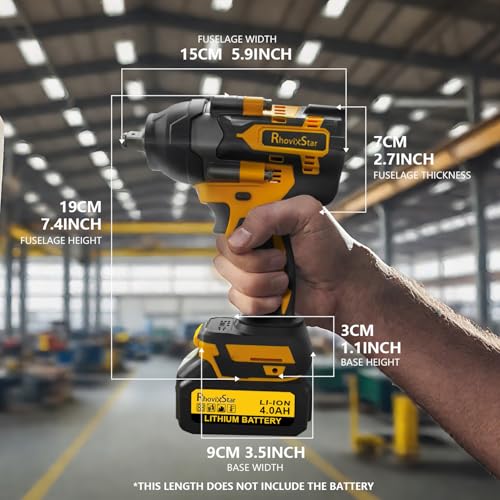 Rhovixster 1/2 Impact Gun Cordless - Impact Wrench Set, 1/2 Torque Impact, Brushless Motor High Torque Impact Guns with 2pcs 4Ah Battery & 1pcs Charger, 850N.M Torque