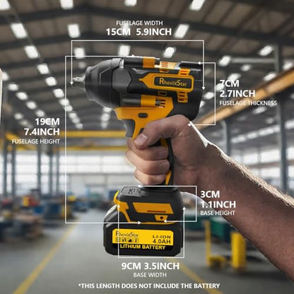 Rhovixster 1/2 Impact Gun Cordless - Impact Wrench Set, 1/2 Torque Impact, Brushless Motor High Torque Impact Guns with 2pcs 4Ah Battery & 1pcs Charger, 850N.M Torque