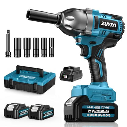 Cordless Impact Wrench 1/2", 1600N.m (1200ft-lbs) High Torque Brushless Impact Gun, 21V 3800RPM Power Impact Wrenches, Electric Impact Driver with 2x 4.0Ah Battery for Car Tire Truck RV Mower