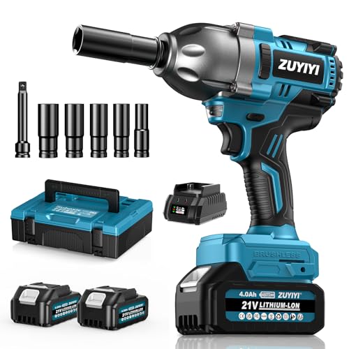 Cordless Impact Wrench 1/2", 1600N.m (1200ft-lbs) High Torque Brushless Impact Gun, 21V 3800RPM Power Impact Wrenches, Electric Impact Driver with 2x 4.0Ah Battery for Car Tire Truck RV Mower