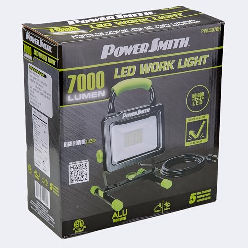 PowerSmith 7,000 Lumen Portable LED Work Light with Metal Stand and Housing, Sealed On/Off Switch, and 5 Year Warranty (PWLS070H) - size: 7,000 Lumen