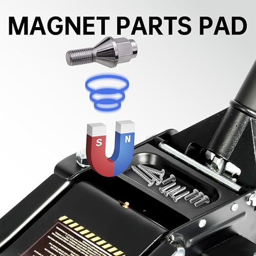Maxority 3-Ton (6600lbs) Low-Profile Dual Pistons Heavy-Duty Steel Racing Floor Jack with Quick Lift Hydraulic Pump, Foot Pedal and Magentic Pad for Car Maintenance (Red, 3 Ton Low Profile)