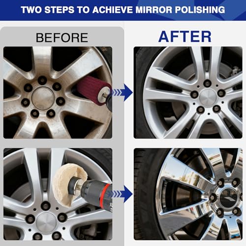 8PCS Buffing Wheels for Drill, Non-Woven & Cotton Polishing Wheels for Drill 1/4" Secure Hex Shank, Rust Removal and Mirror Finish for Car Motorcycle Wheel Rim Headlight Metal Aluminum Brass