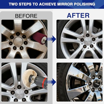8PCS Buffing Wheels for Drill, Non-Woven & Cotton Polishing Wheels for Drill 1/4" Secure Hex Shank, Rust Removal and Mirror Finish for Car Motorcycle Wheel Rim Headlight Metal Aluminum Brass