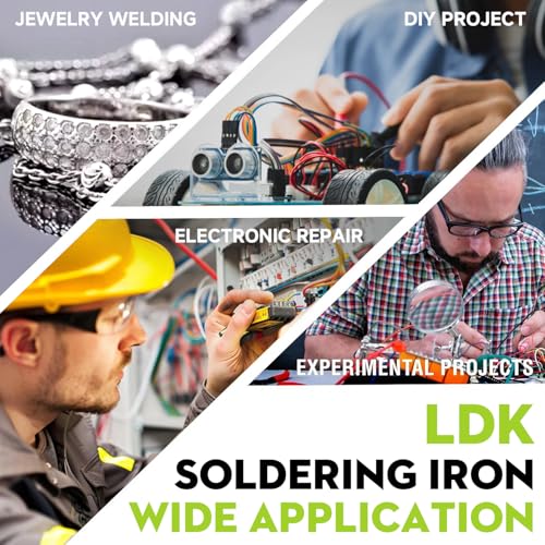 LDK 80W Soldering Iron Kit, 110V Digital Soldering Iron with 5 Solder Tips, Solder Wire, Adjustable Temperature Solder Welding Tools, Fast Heating, Electrical Repair - color: Yellow