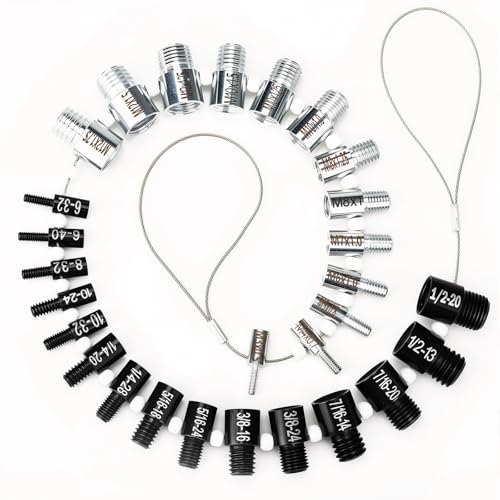 Nut and Bolt Thread Checker 28 Male/Female Thread Gauges (15 SAE/Inch & 13 Metric) Nut and Bolt Thread Size Checker Thread Identifier Gauges for Quickly Identify and Verify - size: 28 Gauges - 15 Inch & 13 Metric