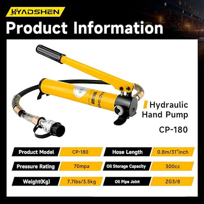 10 ton Hydraulic Cylinder Jack Sets Porta Power Ram Jack Kit with CP-180 Hydraulic Hand Pump, 2” Stroke Hydraulic Cylinder Jack Single Acting Lifting Cylinder Retract Automatically - size: 10T,2"+CP180 PUMP