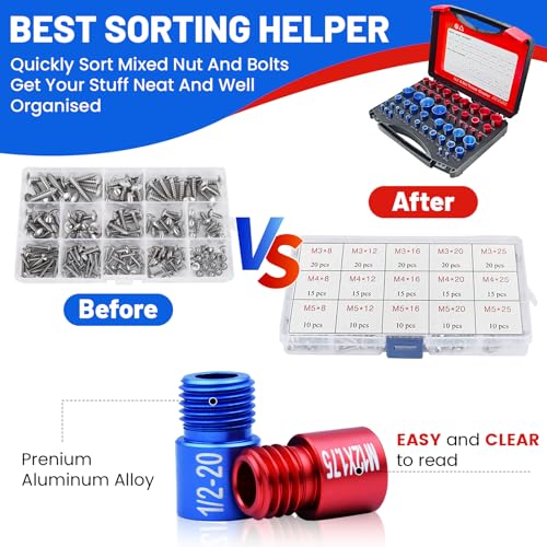 52PCS Thread Checker Kit – SAE & Metric Bolt Thread Checker, Nut & Bolt Size Finder Tool (28 SAE + 24 Metric) – Thread Gauge for Quickly Identifying Screw, Nut, and Bolt Sizes