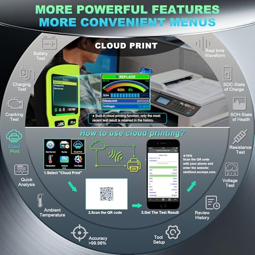 BT90 PRO 2-360Ah Battery Tester with Cloud Printing, 30-3800 CCA, 6V/12V/24V Digital Analyzer, SOH/SOC/Volt/Res/Cranking&Charging Test, Real‑Time Ambient Temp, AGM/EFB/Gel/Li - color: GREEN