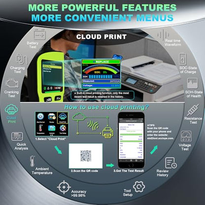 BT90 PRO 2-360Ah Battery Tester with Cloud Printing, 30-3800 CCA, 6V/12V/24V Digital Analyzer, SOH/SOC/Volt/Res/Cranking&Charging Test, Real‑Time Ambient Temp, AGM/EFB/Gel/Li - color: GREEN