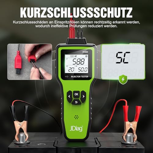 JDIAG Universal Fuel Injector Tester Cleaner Kit - 4 Preset & 1 Custom Mode, Test 2 Injectors Simultaneously, DIY Cleaning Tools with Dedicated Fuel Injector Connectors, 12V/5V Output Power