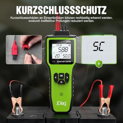 JDIAG Universal Fuel Injector Tester Cleaner Kit - 4 Preset & 1 Custom Mode, Test 2 Injectors Simultaneously, DIY Cleaning Tools with Dedicated Fuel Injector Connectors, 12V/5V Output Power